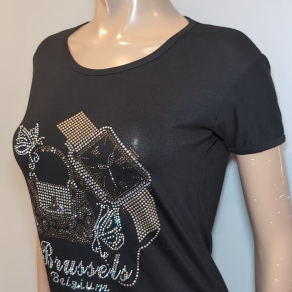 3/$20 Brussels Belgium Souvenir Tshirt Fashion Rhinestone Top Europe Travel - Picture 3 of 14